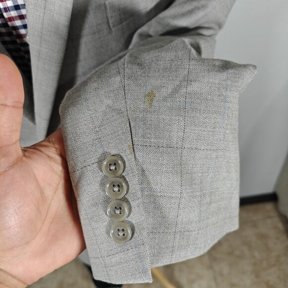 Calvin‎ Klein Men's Sport Coat Blazer Two Button Taupe Grayish Plaid Wool Sz 46L - Picture 11 of 16